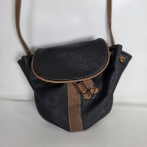Vintage Joe Boxer Crossbody Bag Black Faux Leather Small Bucket Purse Drawstring